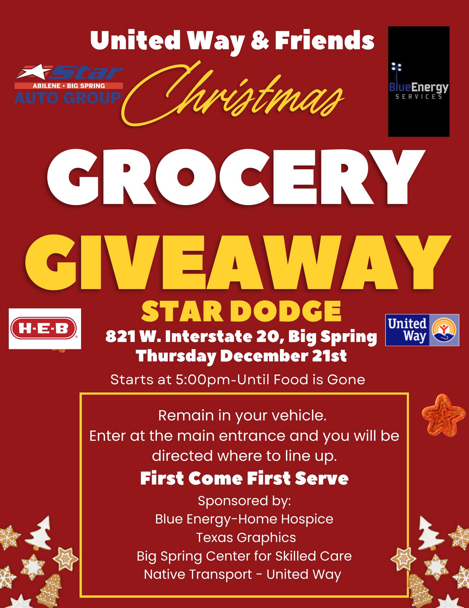 United Way and Friends Christmas Grocery Giveaway — THURSDAY, 12/21/23